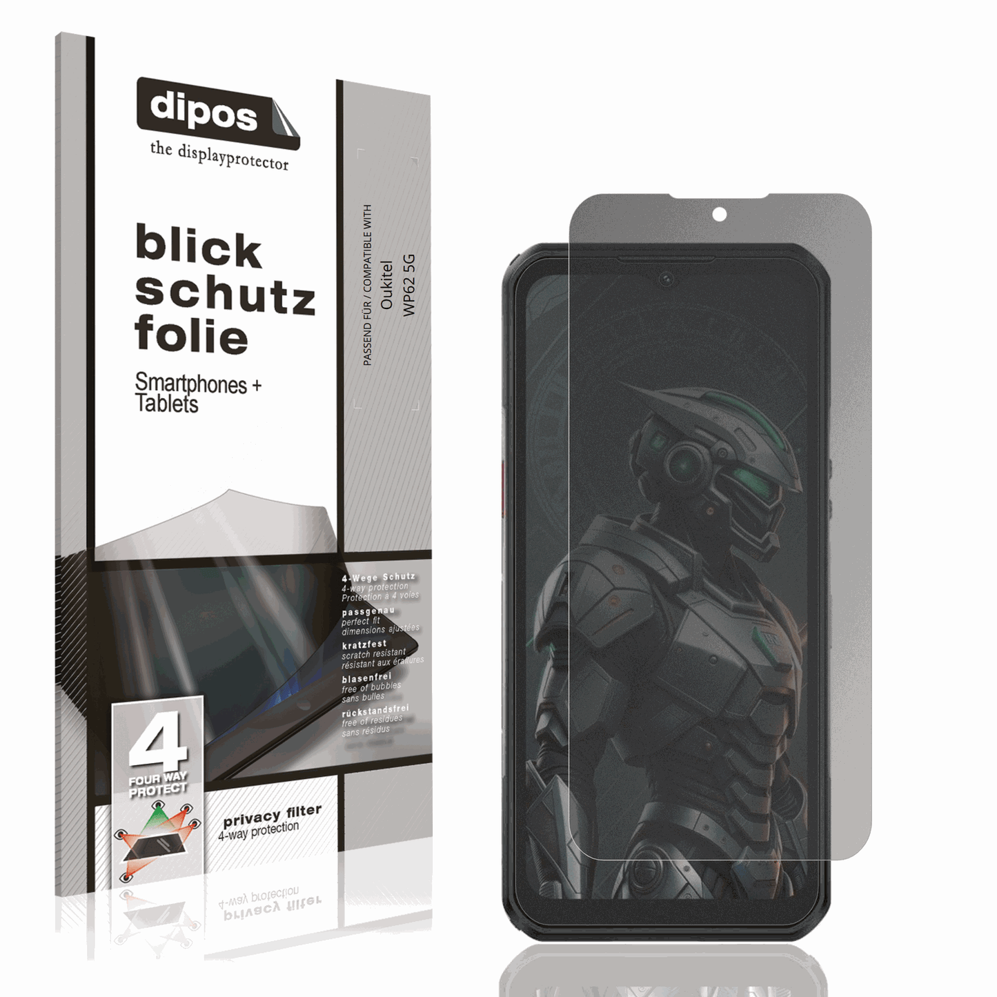 Blickschutzfolie von dipos passend für oukitelwp62 5g, präziser Zuschnitt und blasenfrei montiert