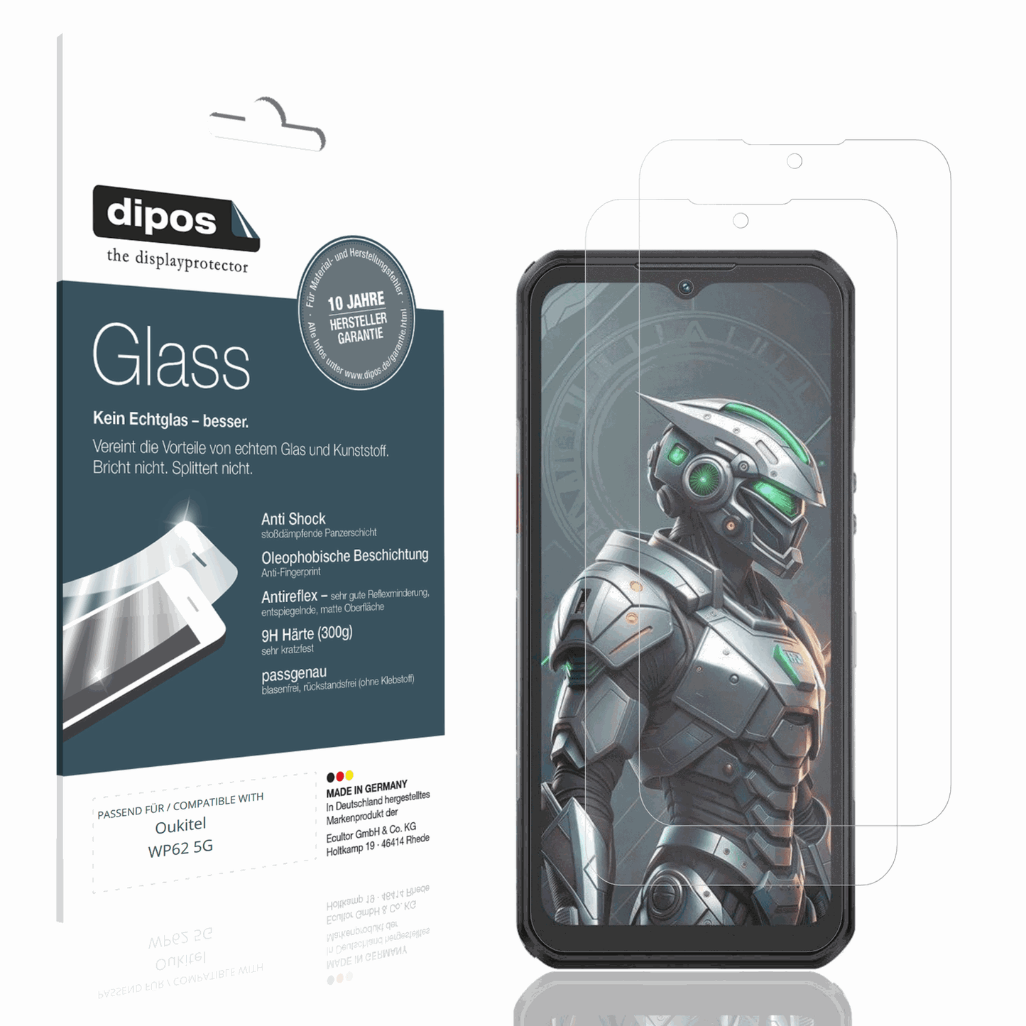 Matte Displayschutzfolie von dipos passend für oukitelwp62 5g, 9H kratzfest und blasenfrei montiert