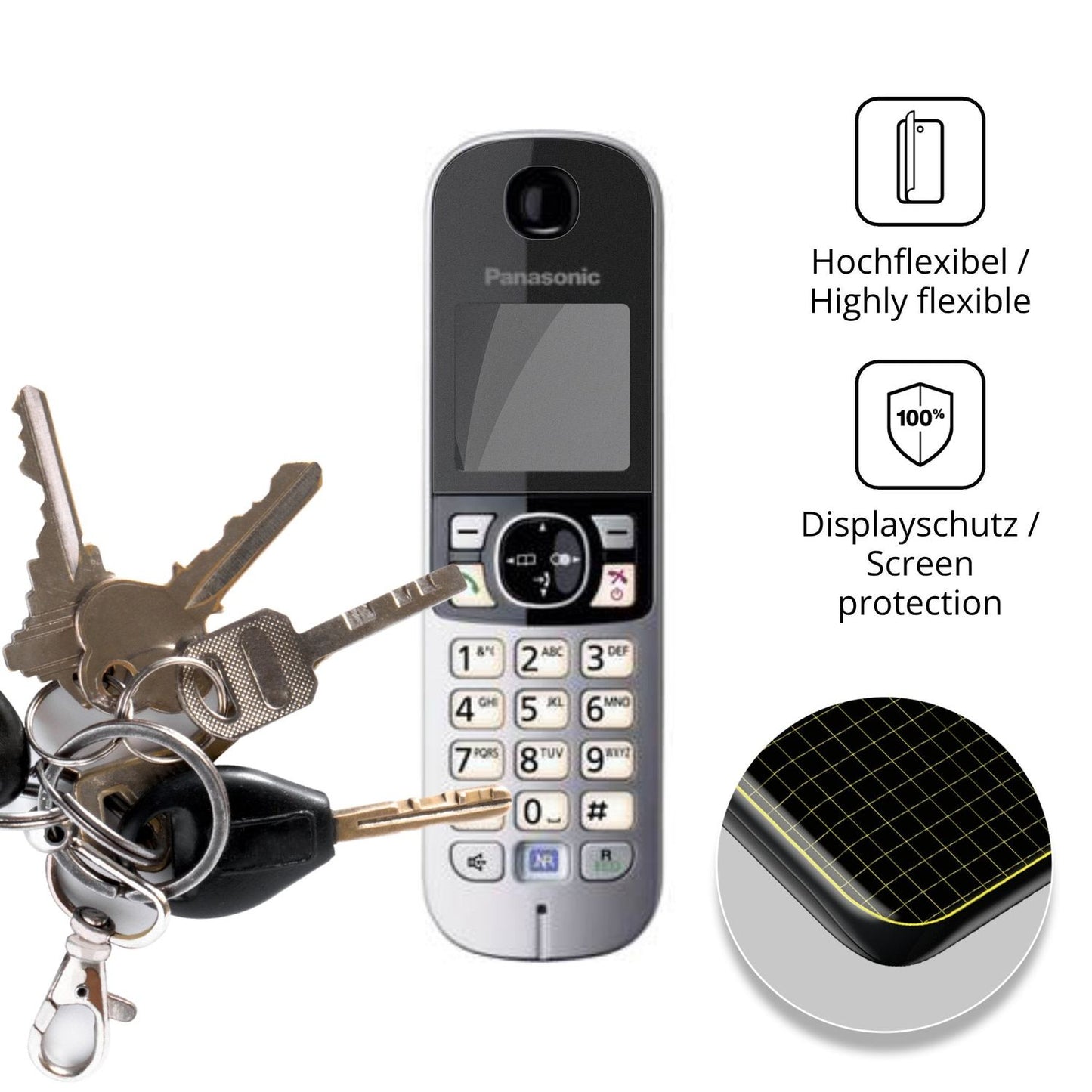 dipos Displayschutz für Panasonic KX-TG6823, mit Blickschutzfilter und perfekter Passform auch für die Rundungen
