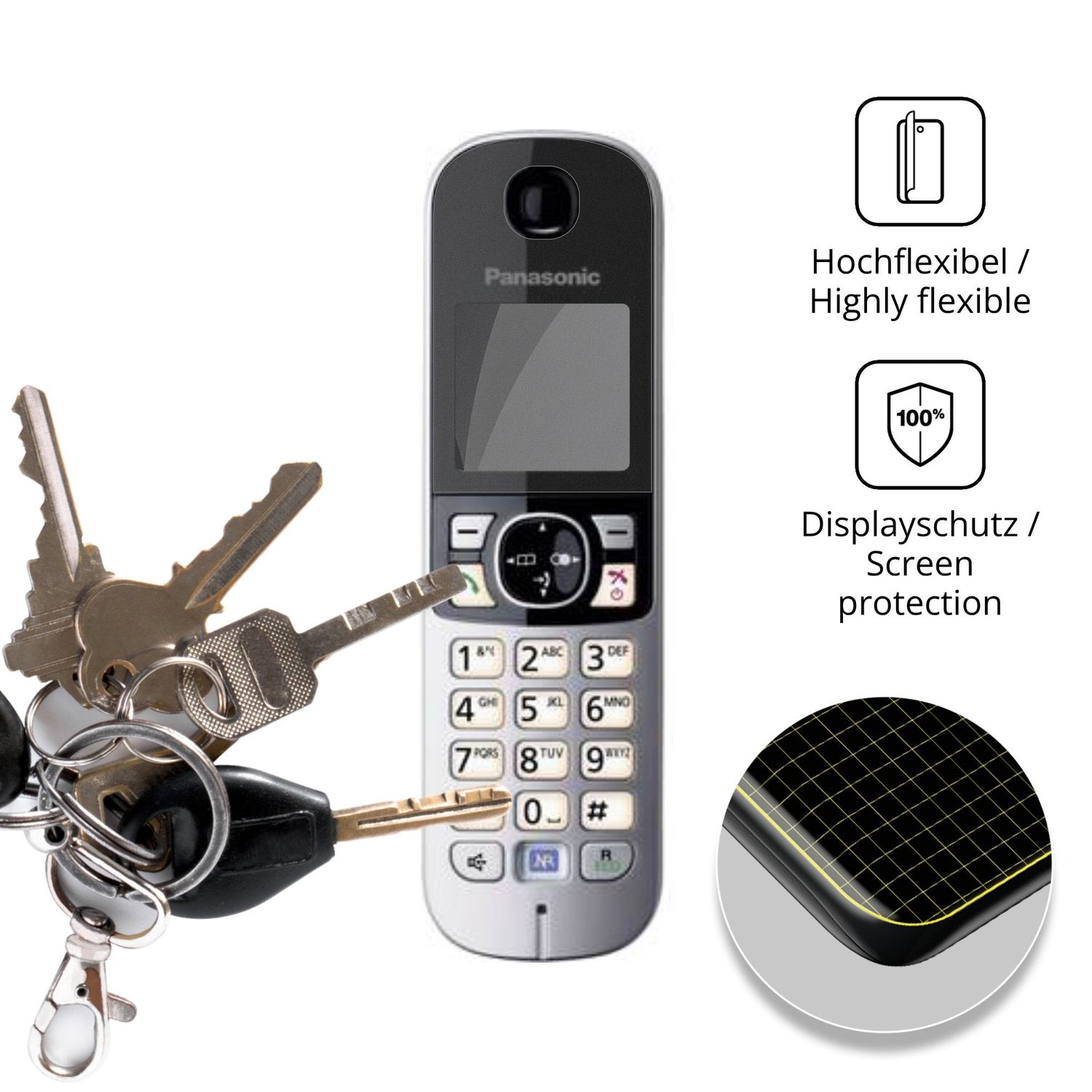 dipos Displayschutz für Panasonic KX-TG6823, mit Blickschutzfilter und perfekter Passform auch für die Rundungen