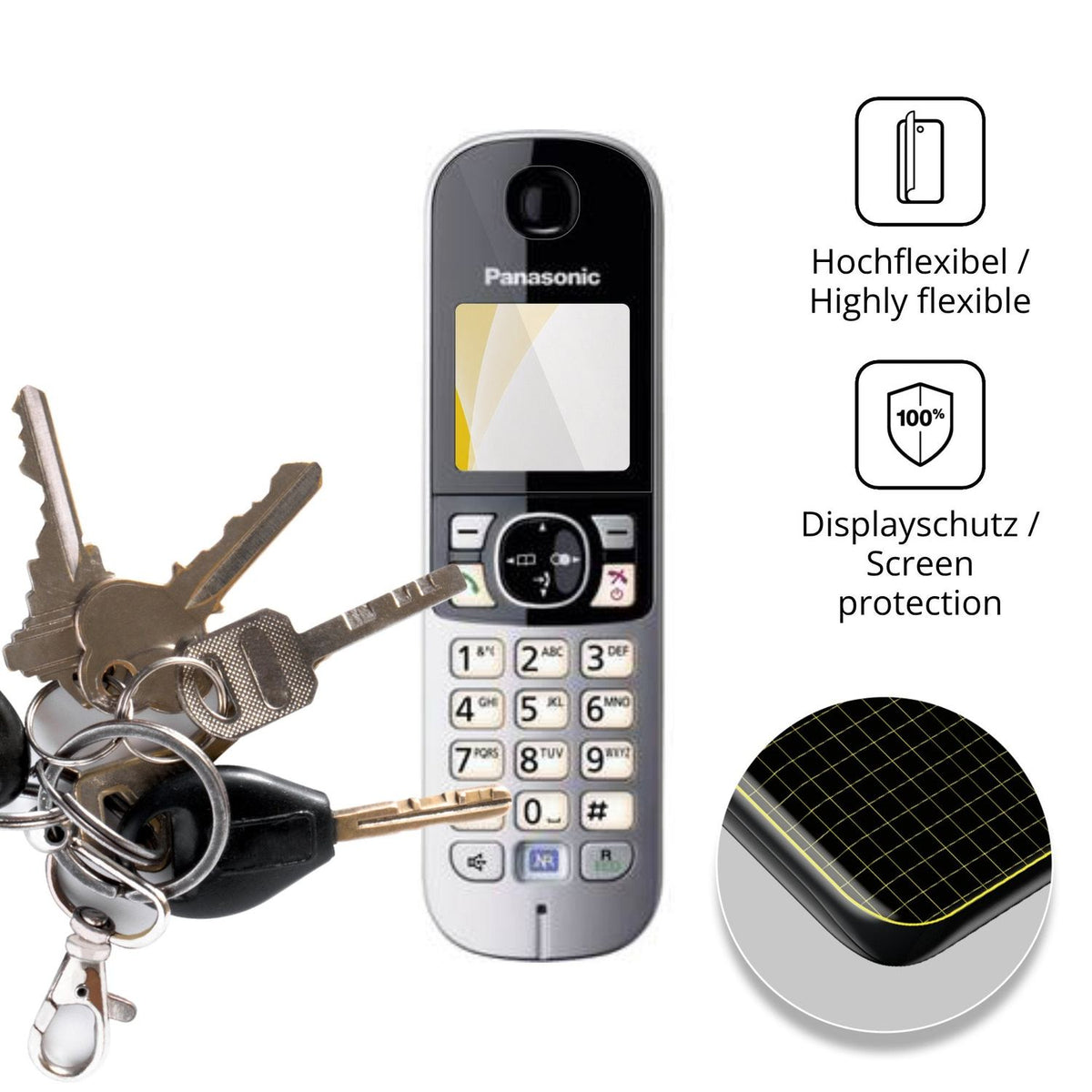 dipos Displayschutz für Panasonic KX-TG6823, transparente Oberfläche, geringe Dicke und perfekte Passform