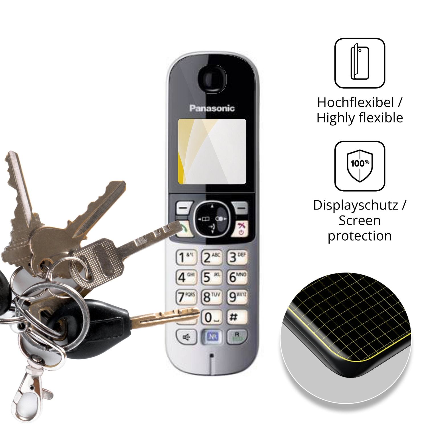 dipos Displayschutz für Panasonic KX-TG6823, transparente Oberfläche, geringe Dicke und perfekte Passform
