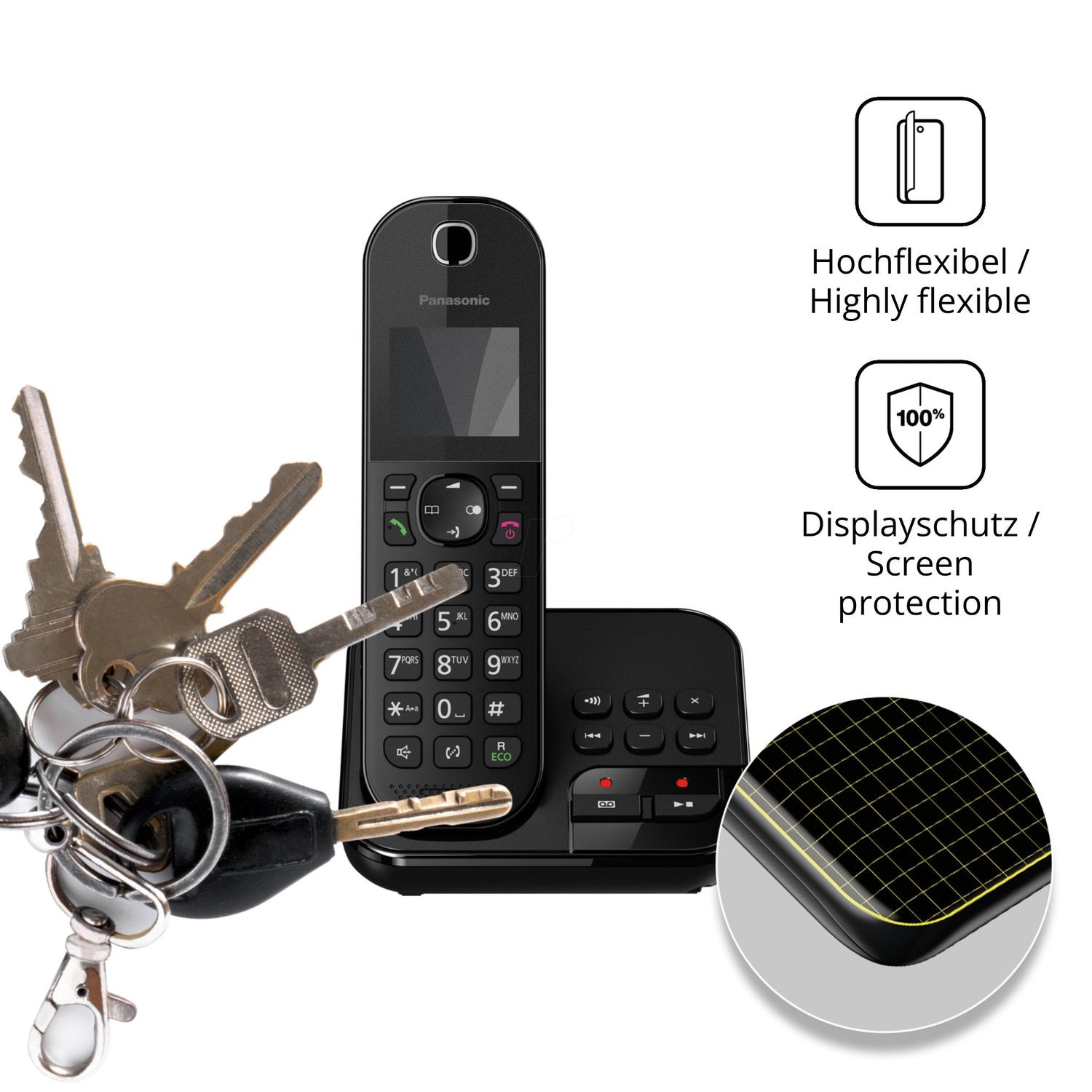 dipos Displayschutz für Panasonic KX-TGC422, mit Blickschutzfilter und perfekter Passform auch für die Rundungen