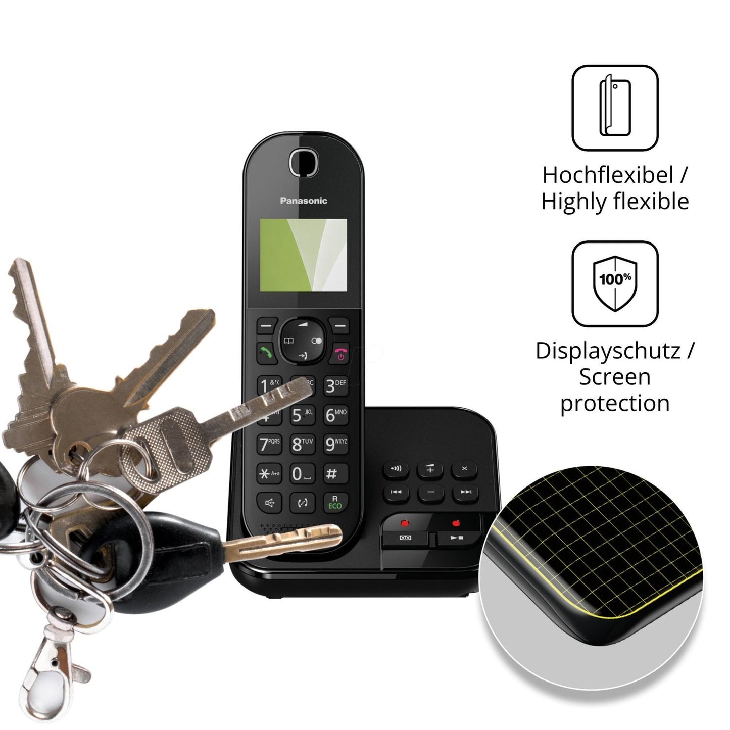 dipos Displayschutz für Panasonic KX-TGC422, transparente Oberfläche, perfekte Passform auch für die Rundungen