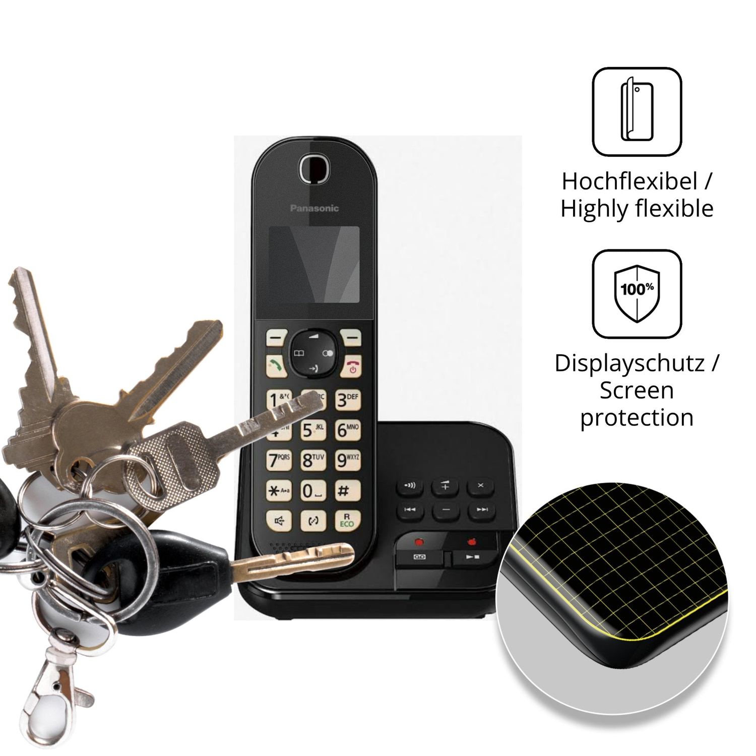 dipos Displayschutz für Panasonic KX-TGC460, mit Blickschutzfilter und perfekter Passform auch für die Rundungen