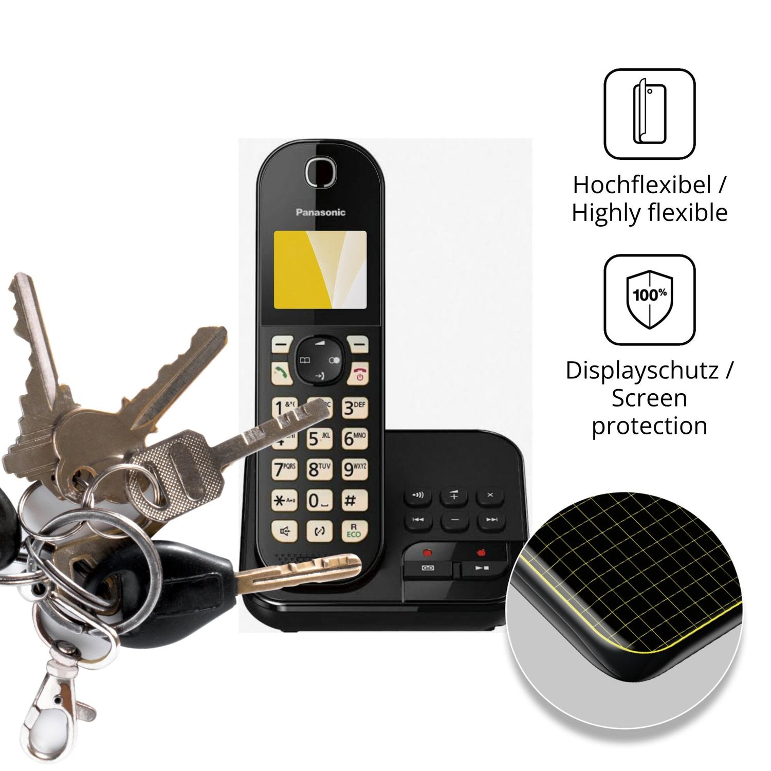 dipos Displayschutz für Panasonic KX-TGC460, transparente Oberfläche, geringe Dicke und perfekte Passform