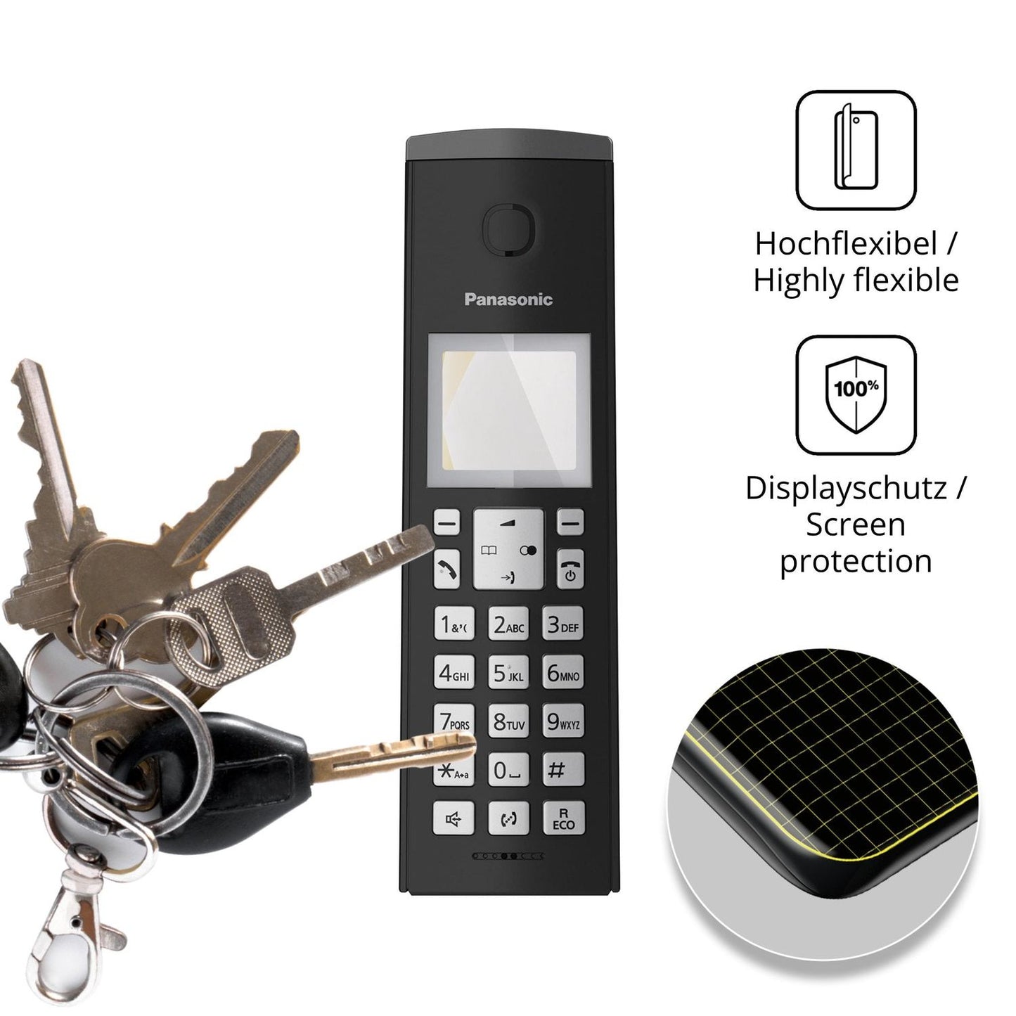dipos Displayschutz für Panasonic KX-TGK220, transparente Oberfläche, geringe Dicke und perfekte Passform
