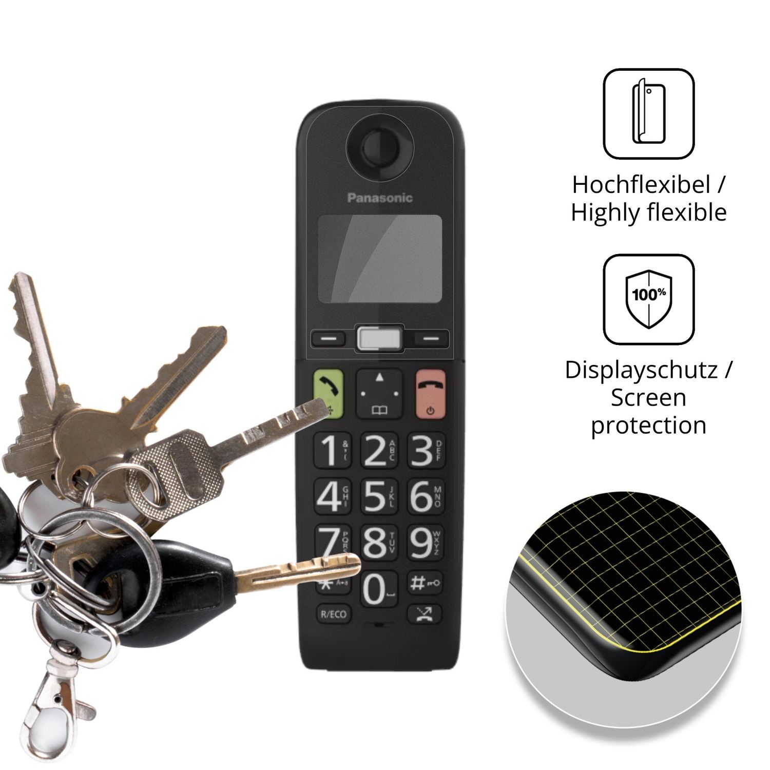 dipos Displayschutz für Panasonic KX-TGU130, mit Blickschutzfilter und perfekter Passform auch für die Rundungen