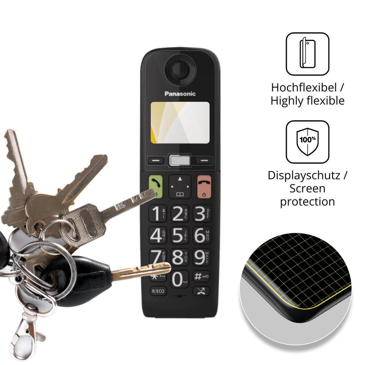 dipos Displayschutz für Panasonic KX-TGU130, transparente Oberfläche, geringe Dicke und perfekte Passform