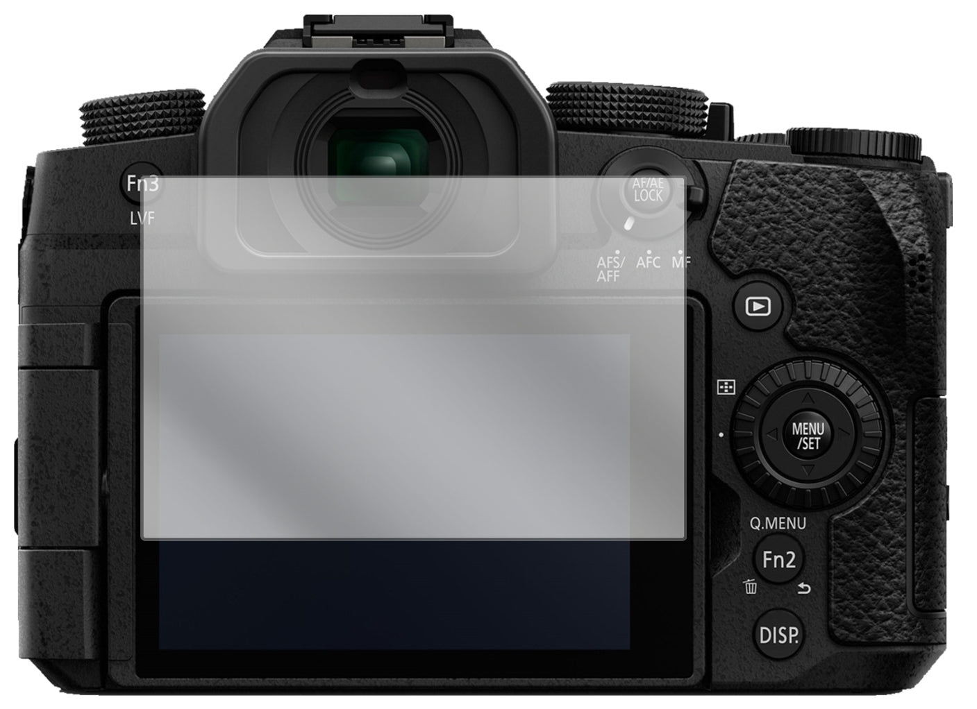 PanasonicLumix DC-G91 mit aufgebrachter dipos Displayschutzfolie, glasklare Darstellung ohne Einschränkungen
