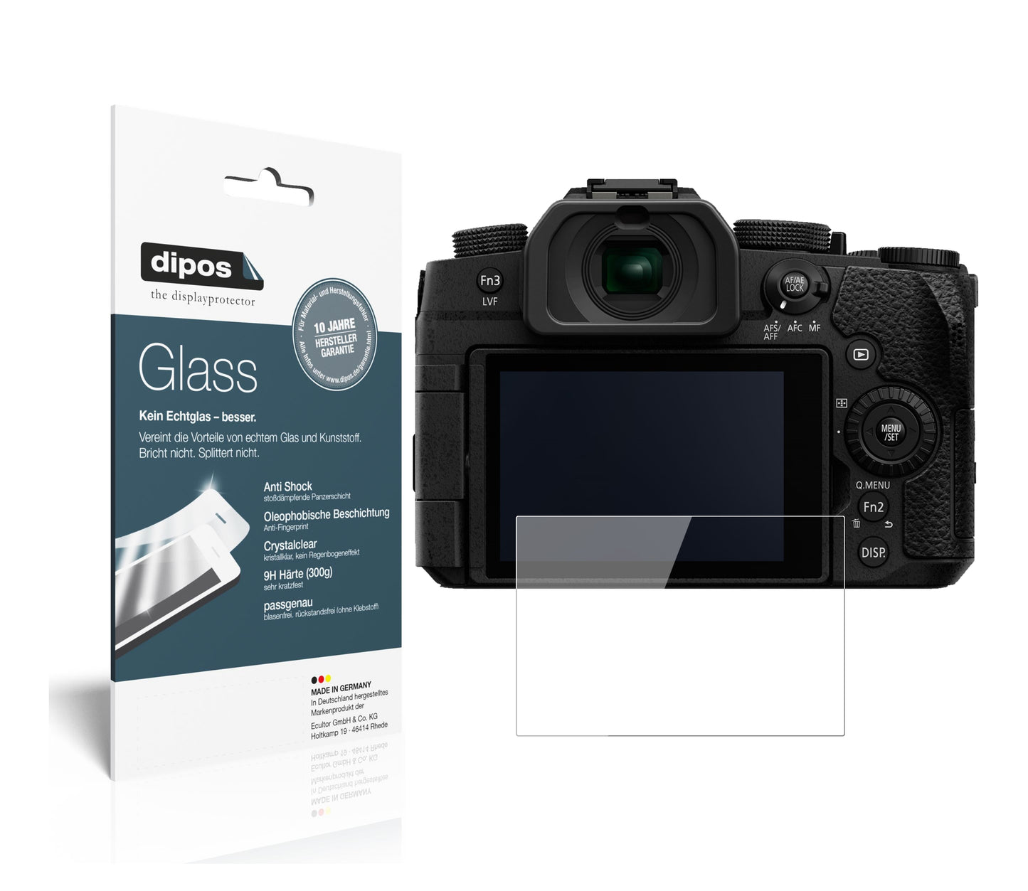 Klare Displayschutzfolie von dipos passend für Panasonic Lumix DC-G91, 9H kratzfest und blasenfrei montiert
