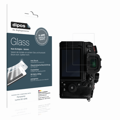 Klare Displayschutzfolie von dipos passend für Panasonic Lumix DC-GH6, 9H kratzfest und blasenfrei montiert