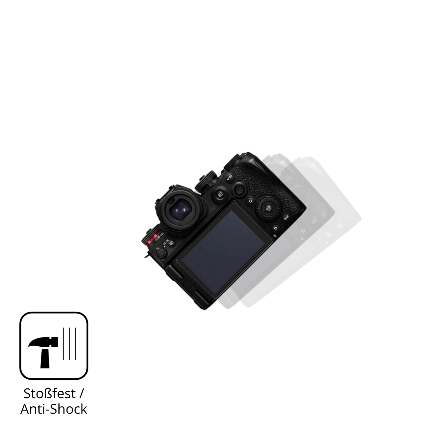 Schutz gegen Kratzer auf dem Panasonic Lumix DC-S1II Glas durch Schlüssel, Stöße gegen die Tischkante oder Stürze