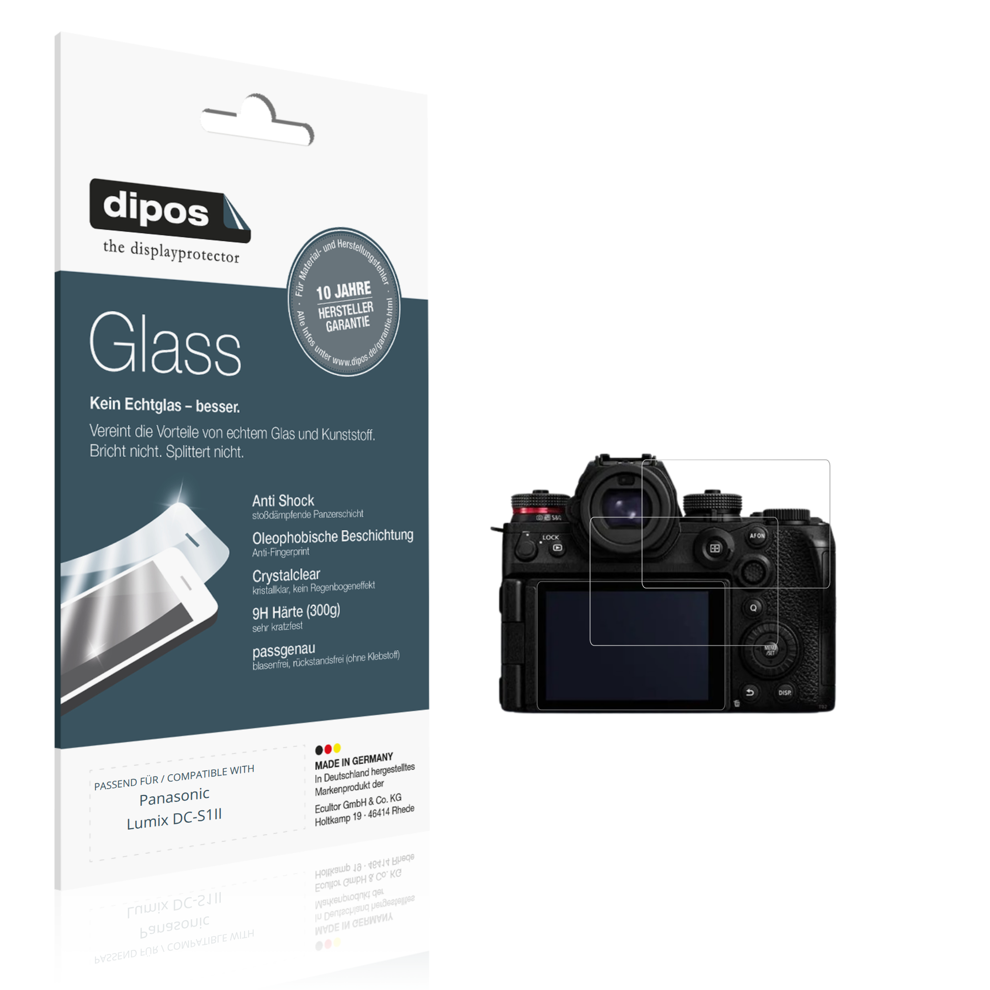 Klare Displayschutzfolie von dipos passend für Panasonic Lumix DC-S1II, 9H kratzfest und blasenfrei montiert