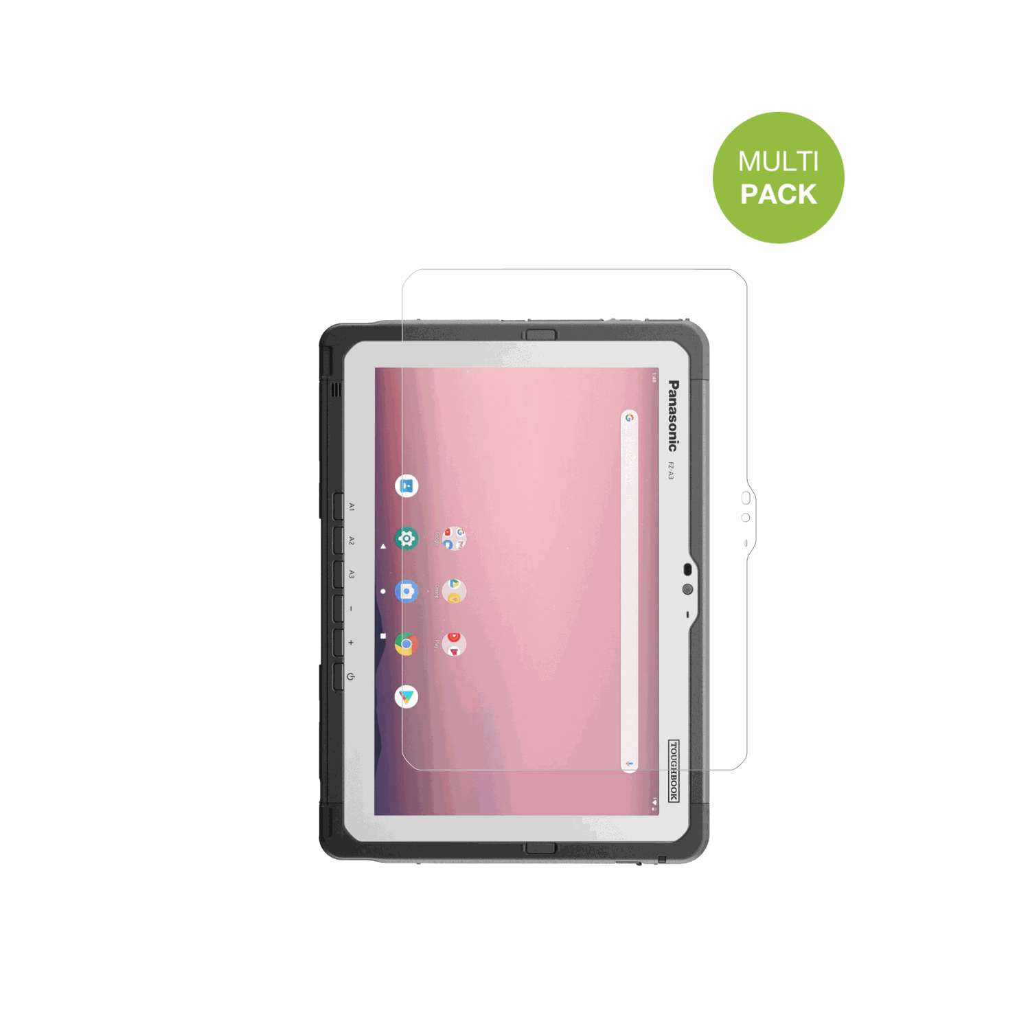 PanasonicToughpad FZ-A3 mit aufgebrachter dipos Displayschutzfolie, die lästige Fingerabdrücke minimiert
