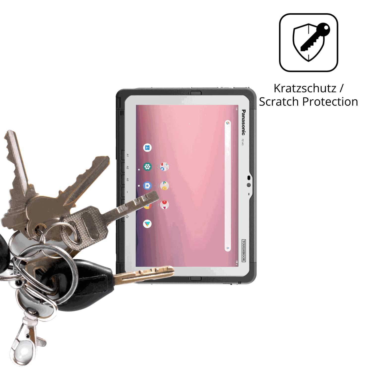 Schutz gegen Kratzer auf dem Panasonic Toughpad FZ-A3 Glas durch Schlüssel oder Ähnliches