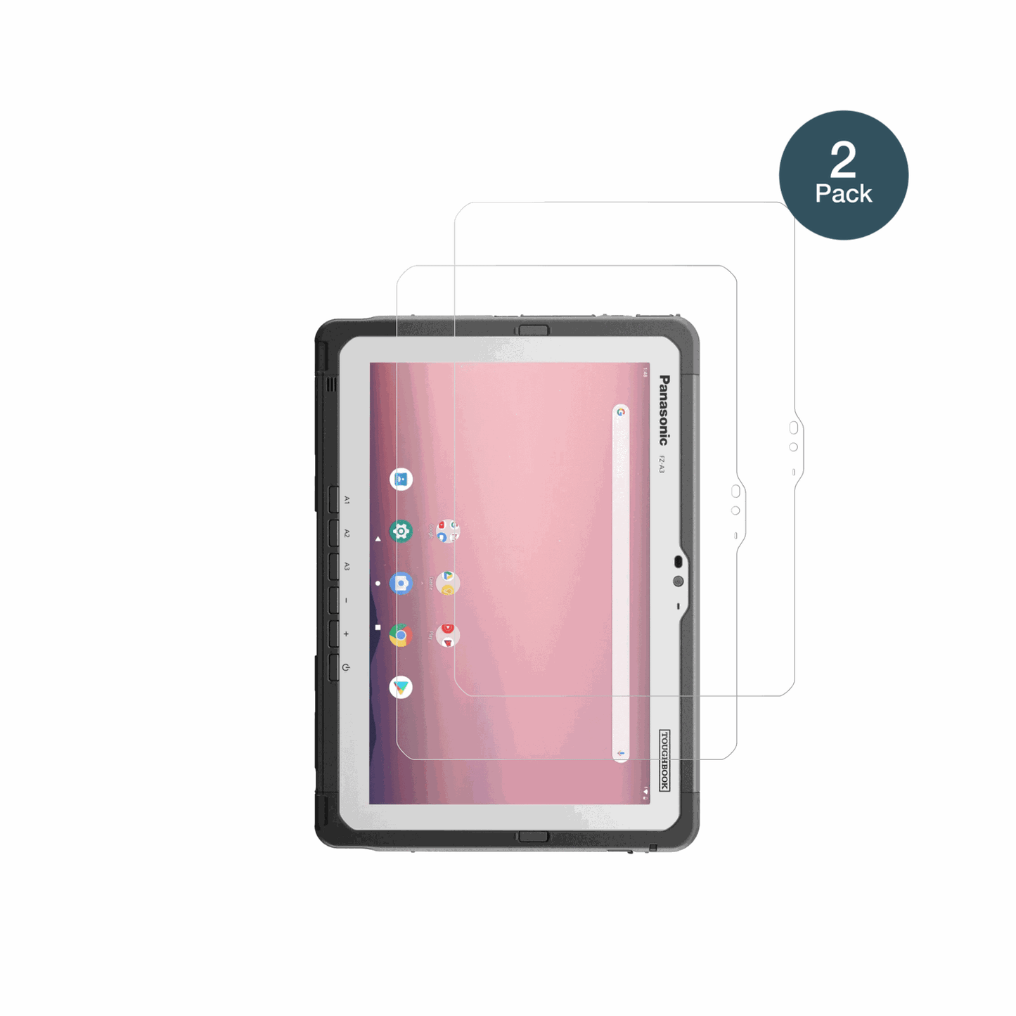 PanasonicToughpad FZ-A3 mit aufgebrachter dipos Panzerfolie, die lästige Fingerabdrücke minimiert
