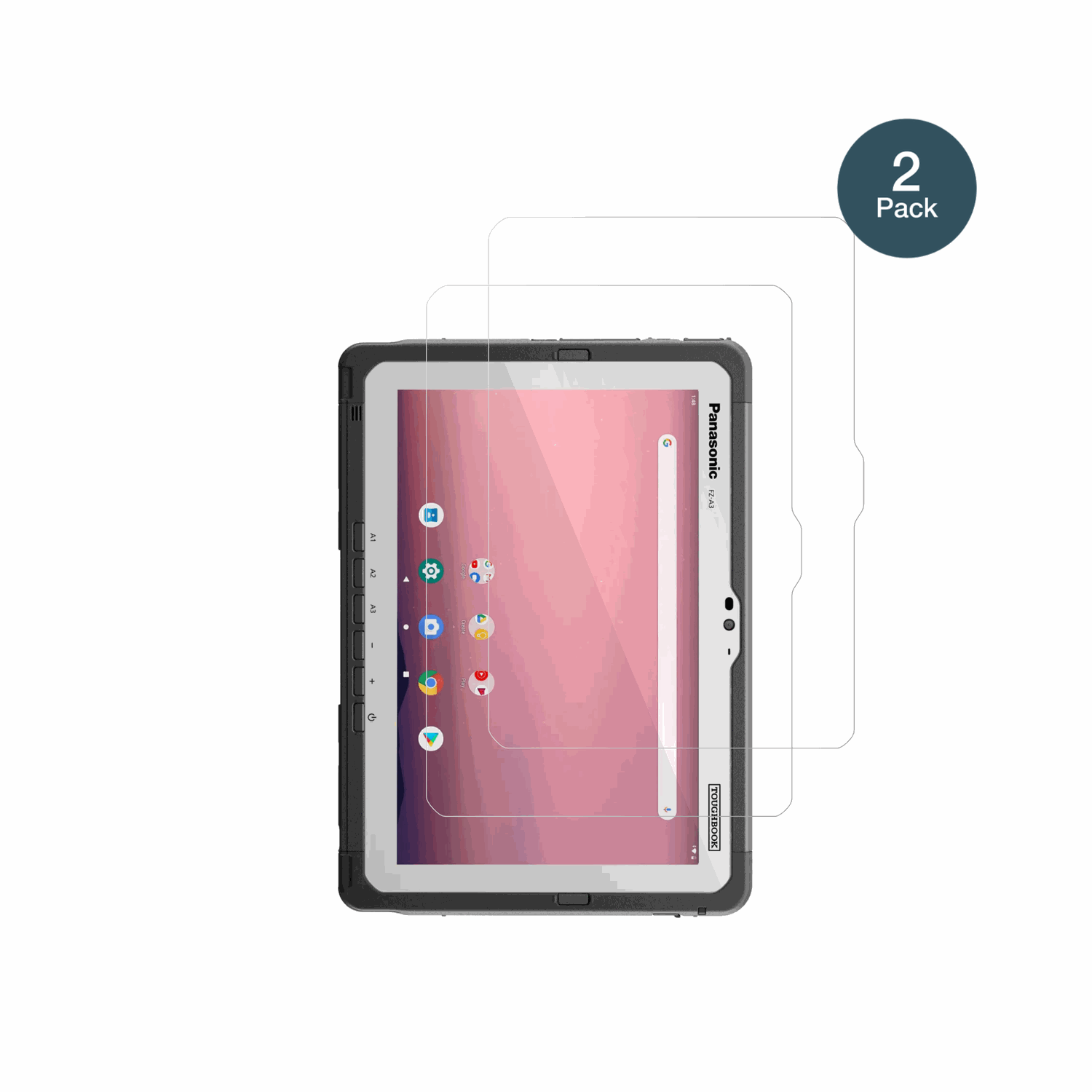 PanasonicToughpad FZ-A3 mit aufgebrachter dipos Flex Schutzfolie, glasklare Darstellung ohne Einschränkungen
