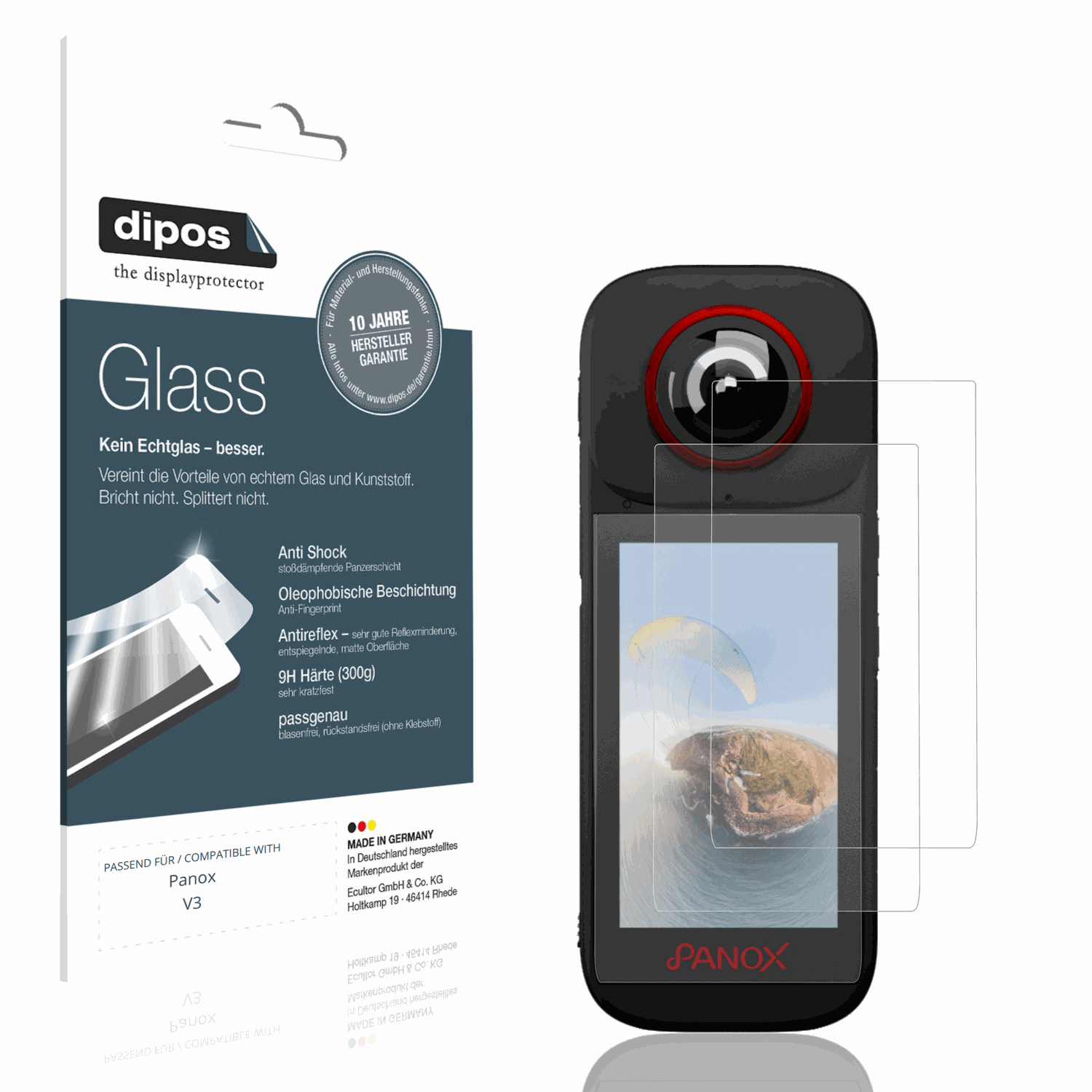 Matte Displayschutzfolie von dipos passend für Panox V3, 9H kratzfest und blasenfrei montiert