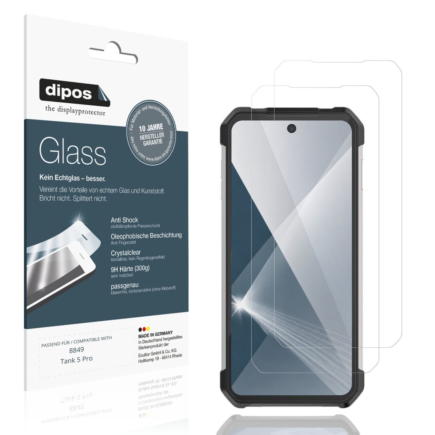 Klare Displayschutzfolie von dipos passend für 8849 Tank 5 Pro, 9H kratzfest und blasenfrei montiert