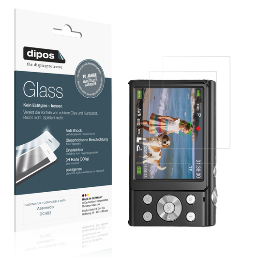 Klare Displayschutzfolie von dipos passend für Aasonida DC402, 9H kratzfest und blasenfrei montiert