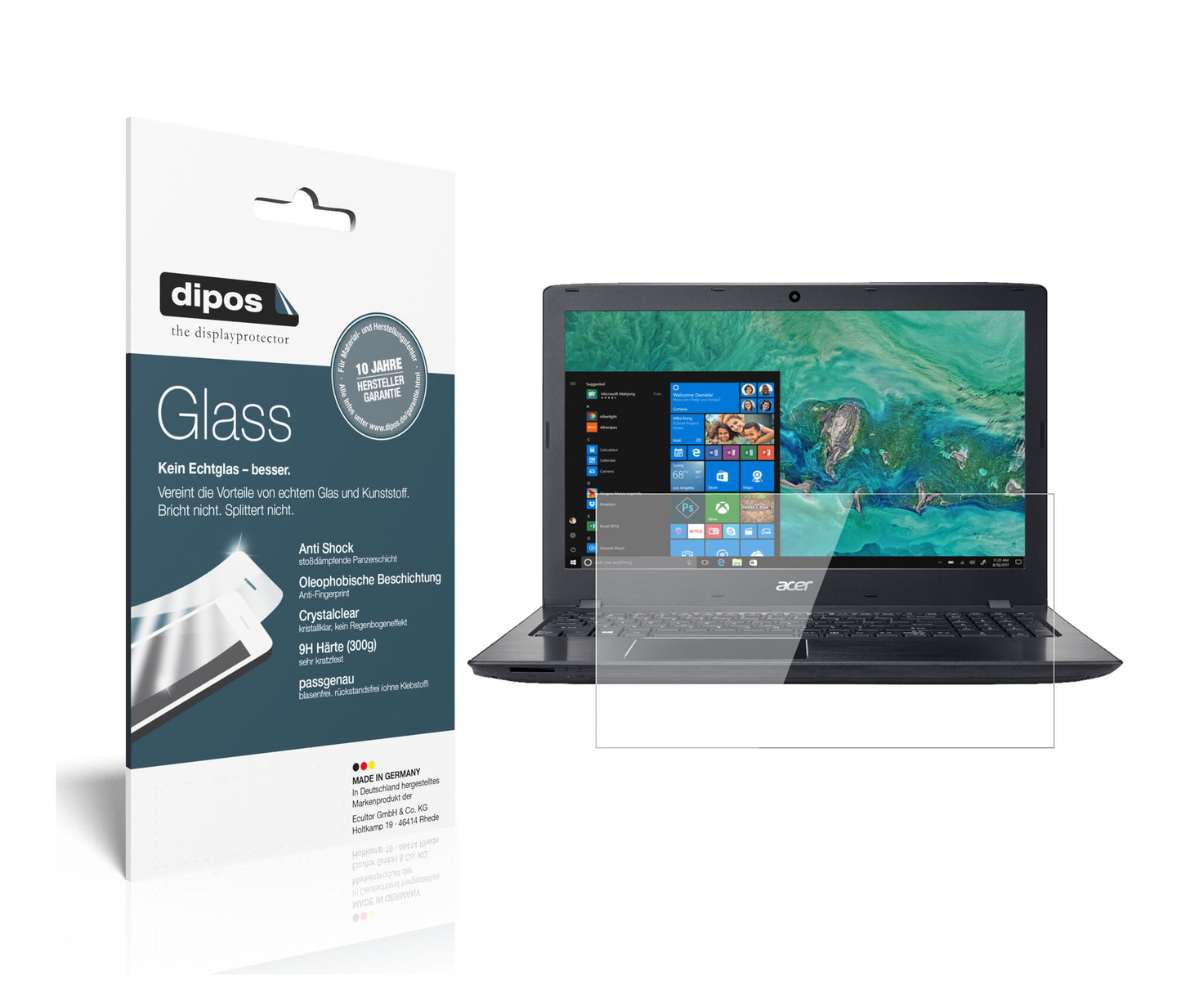 Klare Displayschutzfolie von dipos passend für Acer Aspire ES 15, 9H kratzfest und blasenfrei montiert