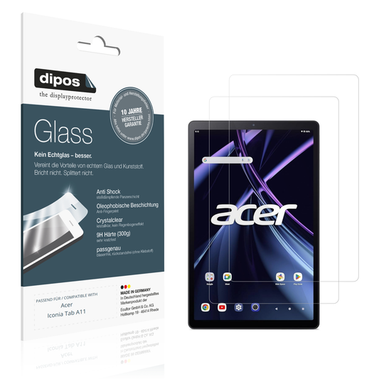 Klare Displayschutzfolie von dipos passend für Acer Iconia Tab A11, 9H kratzfest und blasenfrei montiert