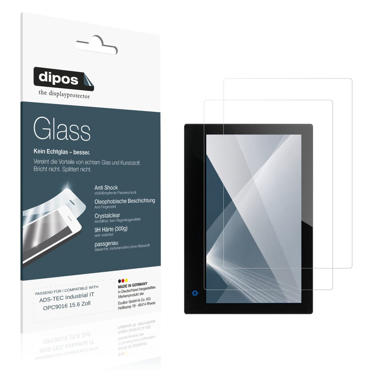 Klare Displayschutzfolie von dipos passend für ADS-TEC Industrial IT OPC9016 15.6 Zoll, 9H kratzfest und blasenfrei montiert