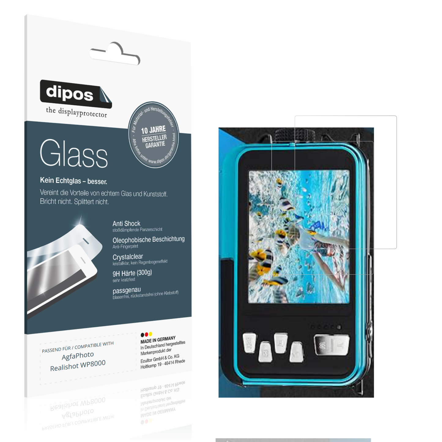 Klare Displayschutzfolie von dipos passend für AgfaPhoto Realishot WP8000, 9H kratzfest und blasenfrei montiert