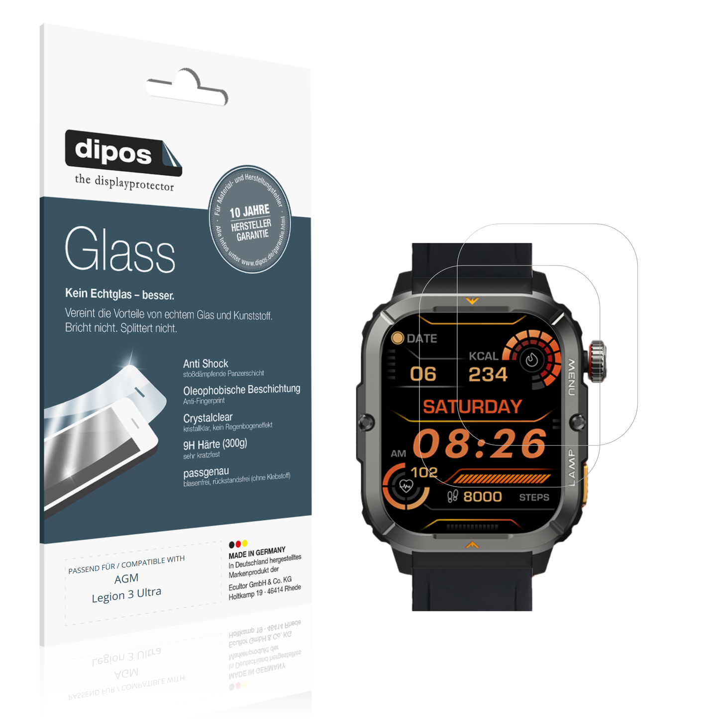 Klare Displayschutzfolie von dipos passend für AGM Legion 3 Ultra, 9H kratzfest und blasenfrei montiert
