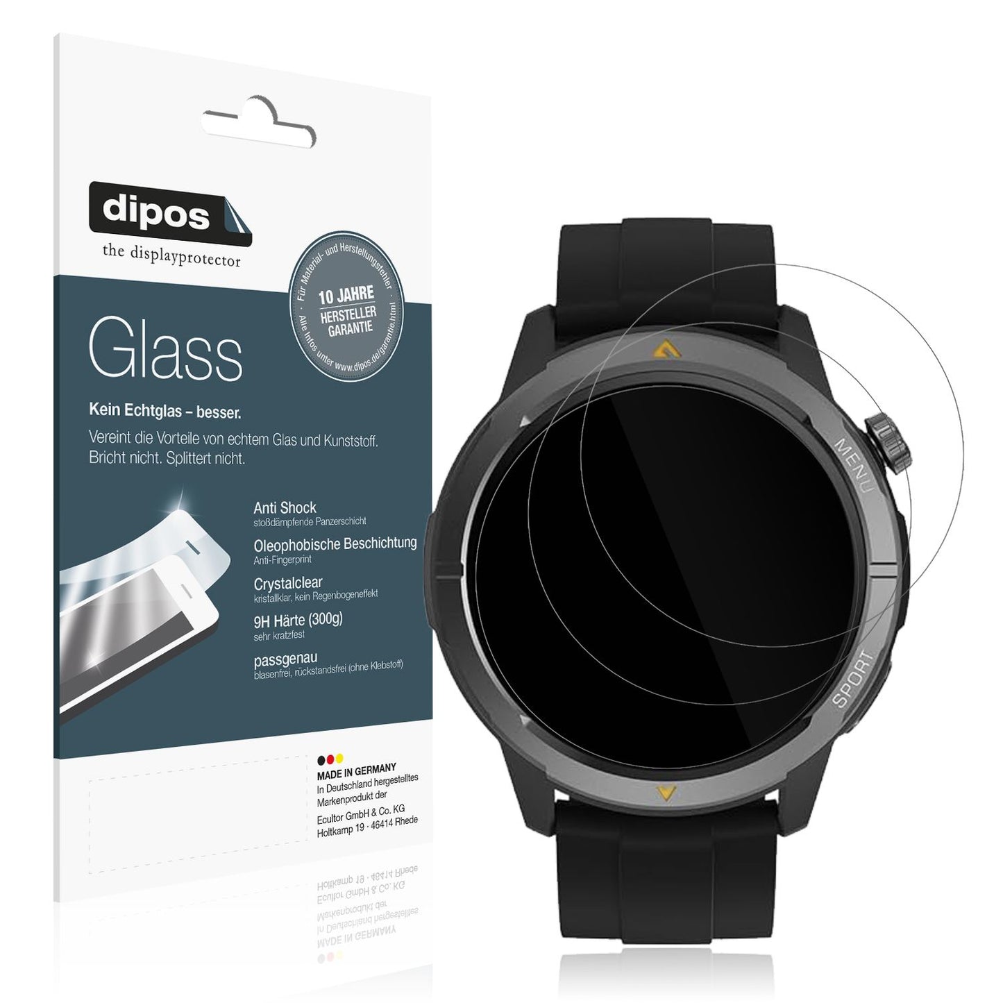 Klare Displayschutzfolie von dipos passend für AGM Legion Watch 1.43 Zoll, 9H kratzfest und blasenfrei montiert