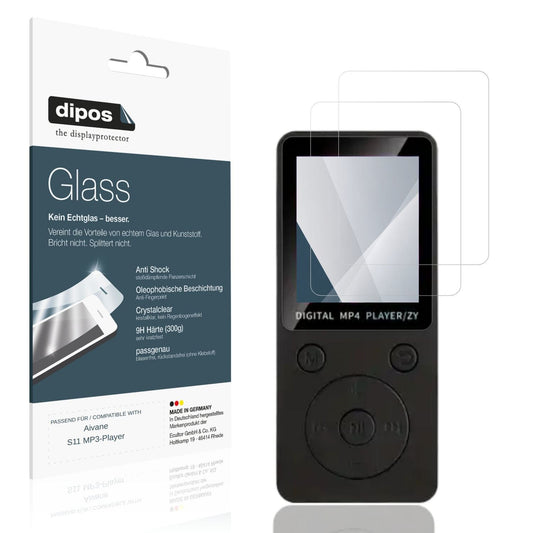 Klare Displayschutzfolie von dipos passend für Aivane S11 MP3-Player, 9H kratzfest und blasenfrei montiert