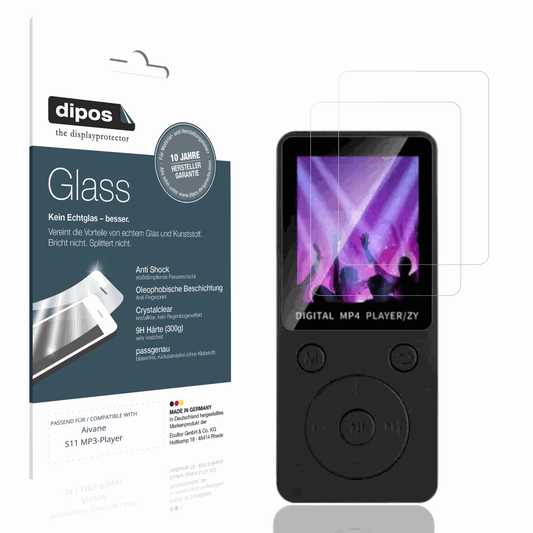 Klare Displayschutzfolie von dipos passend für Aivane S11 MP3-Player, 9H kratzfest und blasenfrei montiert