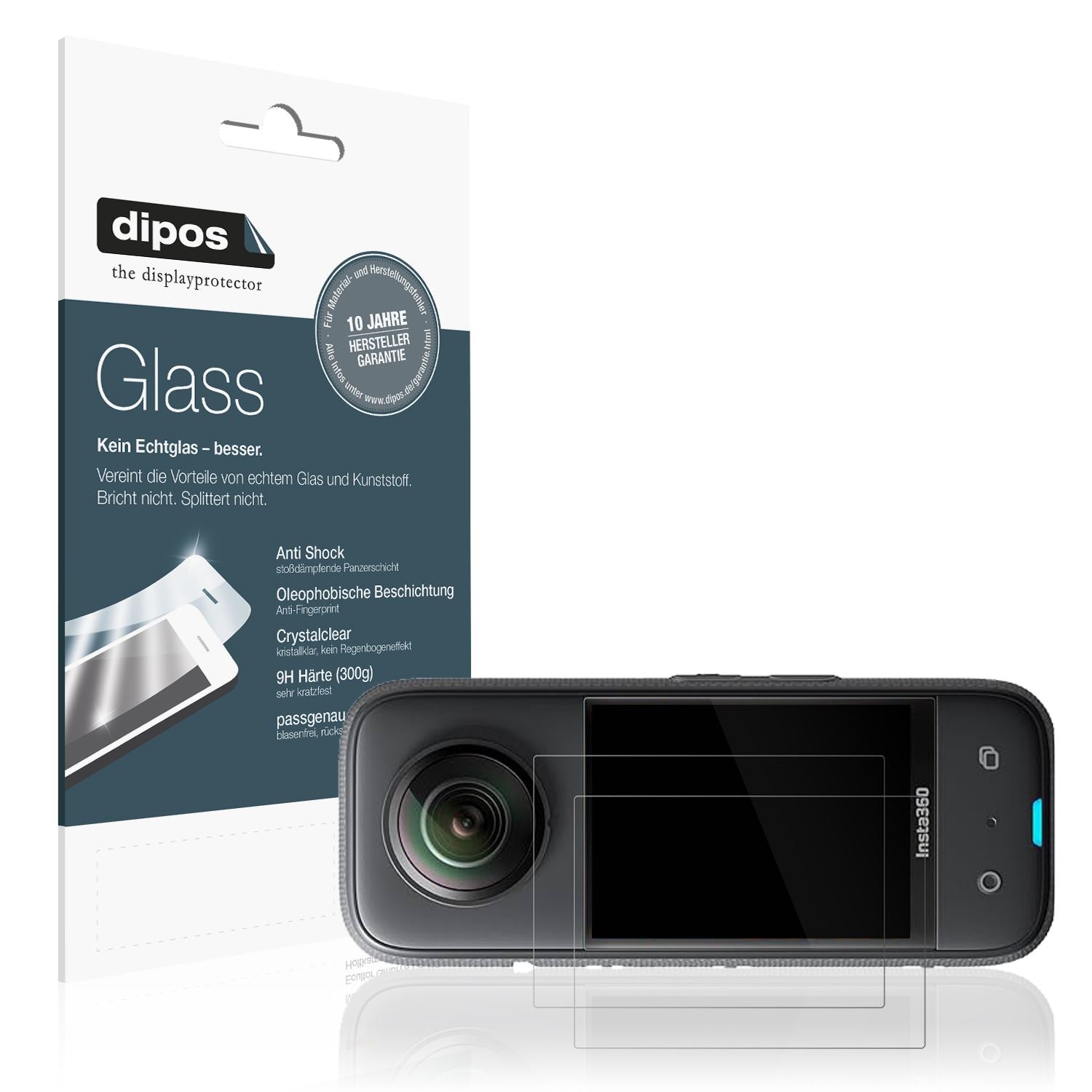 Klare Displayschutzfolie von dipos passend für Akaso 360 Grad Action Cam, 9H kratzfest und blasenfrei montiert