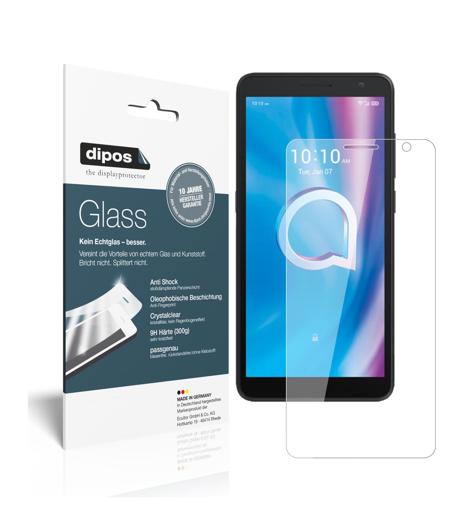 Klare Displayschutzfolie von dipos passend für Alcatel 1B (2020), 9H kratzfest und blasenfrei montiert
