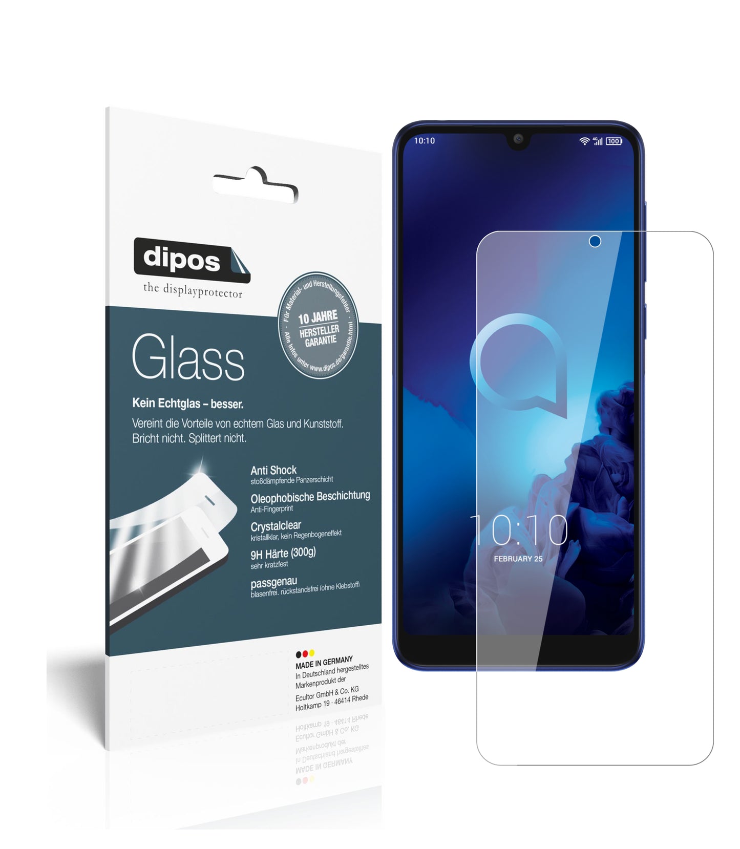 Klare Displayschutzfolie von dipos passend für Alcatel 3L, 9H kratzfest und blasenfrei montiert