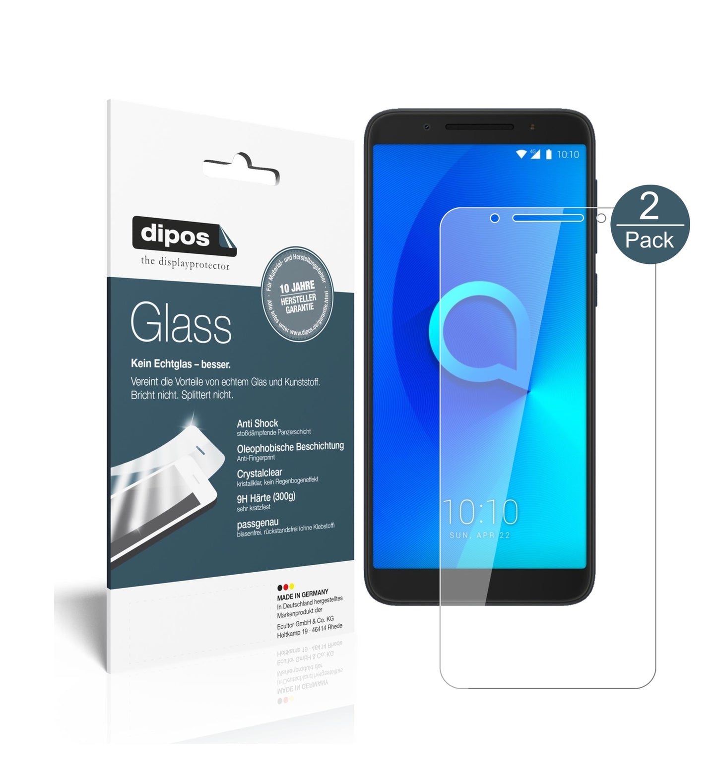Klare Displayschutzfolie von dipos passend für Alcatel 3V, 9H kratzfest und blasenfrei montiert