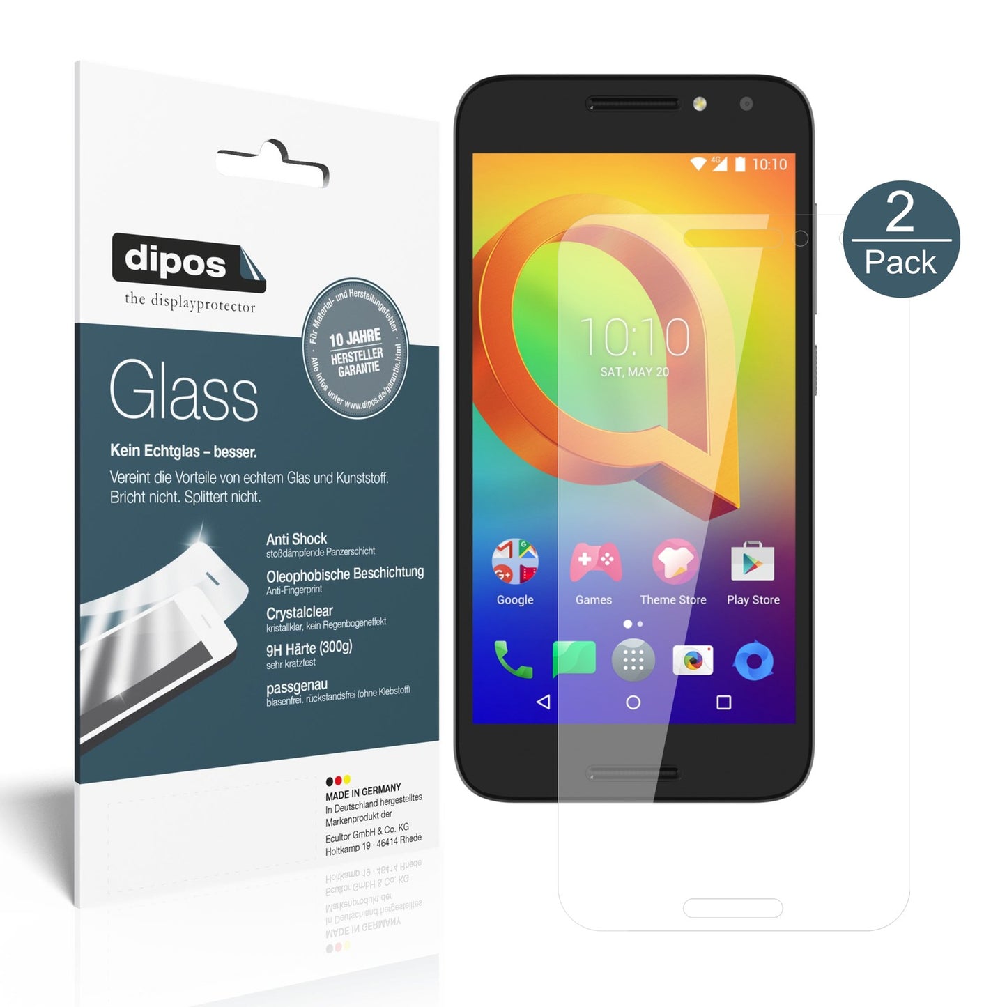 Klare Displayschutzfolie von dipos passend für Alcatel A3, 9H kratzfest und blasenfrei montiert