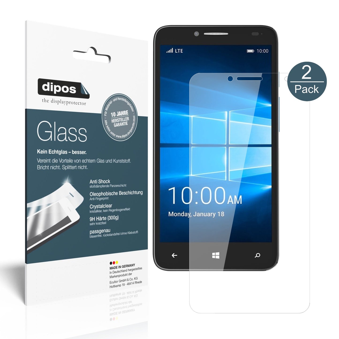 Klare Displayschutzfolie von dipos passend für Alcatel Idol 4 Pro, 9H kratzfest und blasenfrei montiert