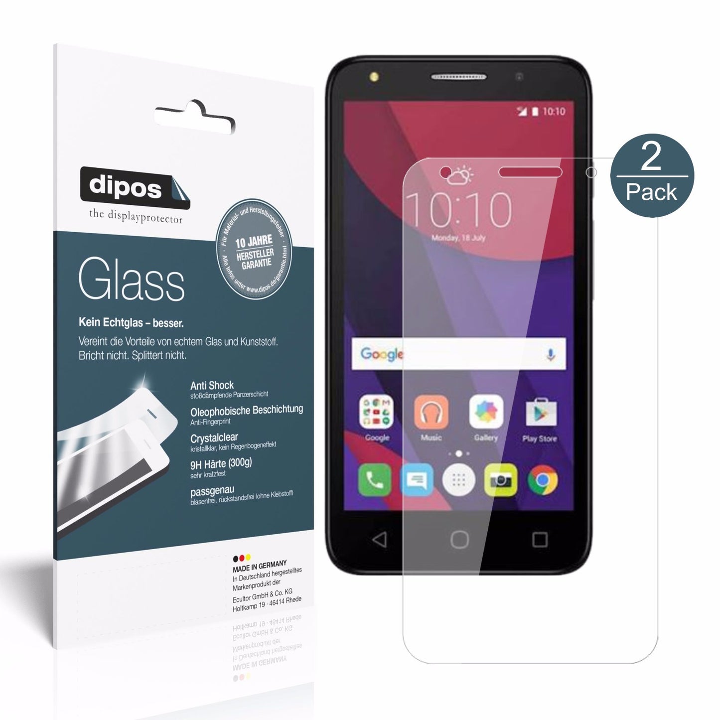 Klare Displayschutzfolie von dipos passend für Alcatel Pixi 4, 9H kratzfest und blasenfrei montiert