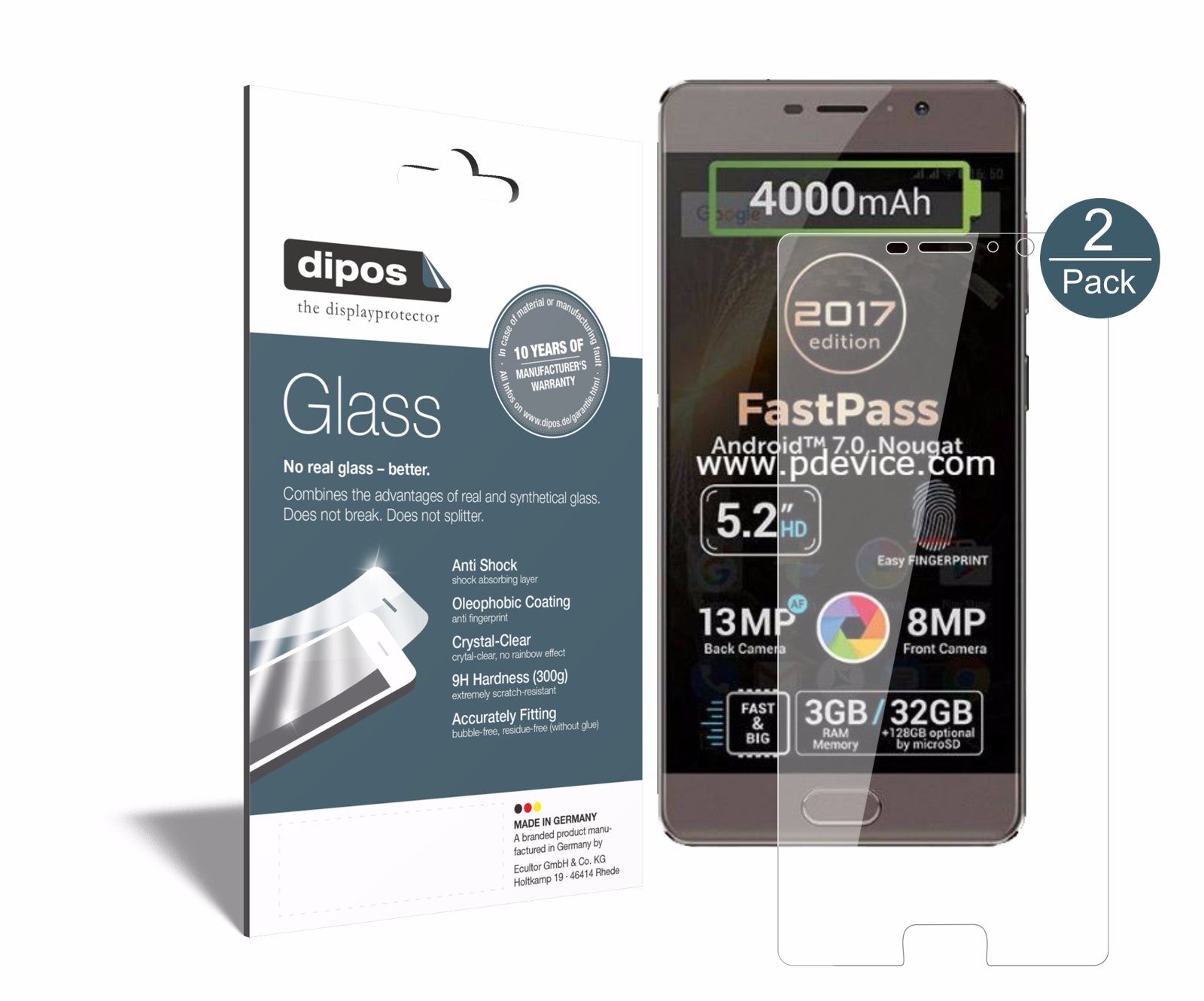 Klare Displayschutzfolie von dipos passend für Allview P9 Energy Lite 2017, 9H kratzfest und blasenfrei montiert
