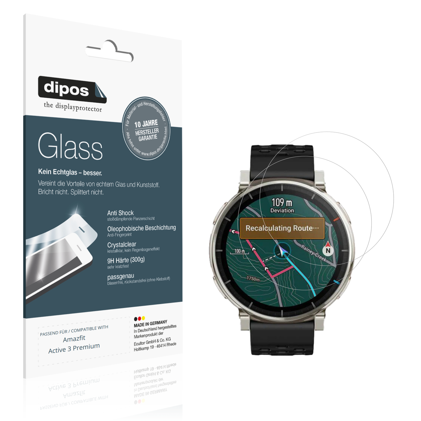 Klare Displayschutzfolie von dipos passend für Amazfit Active 3 Premium, 9H kratzfest und blasenfrei montiert