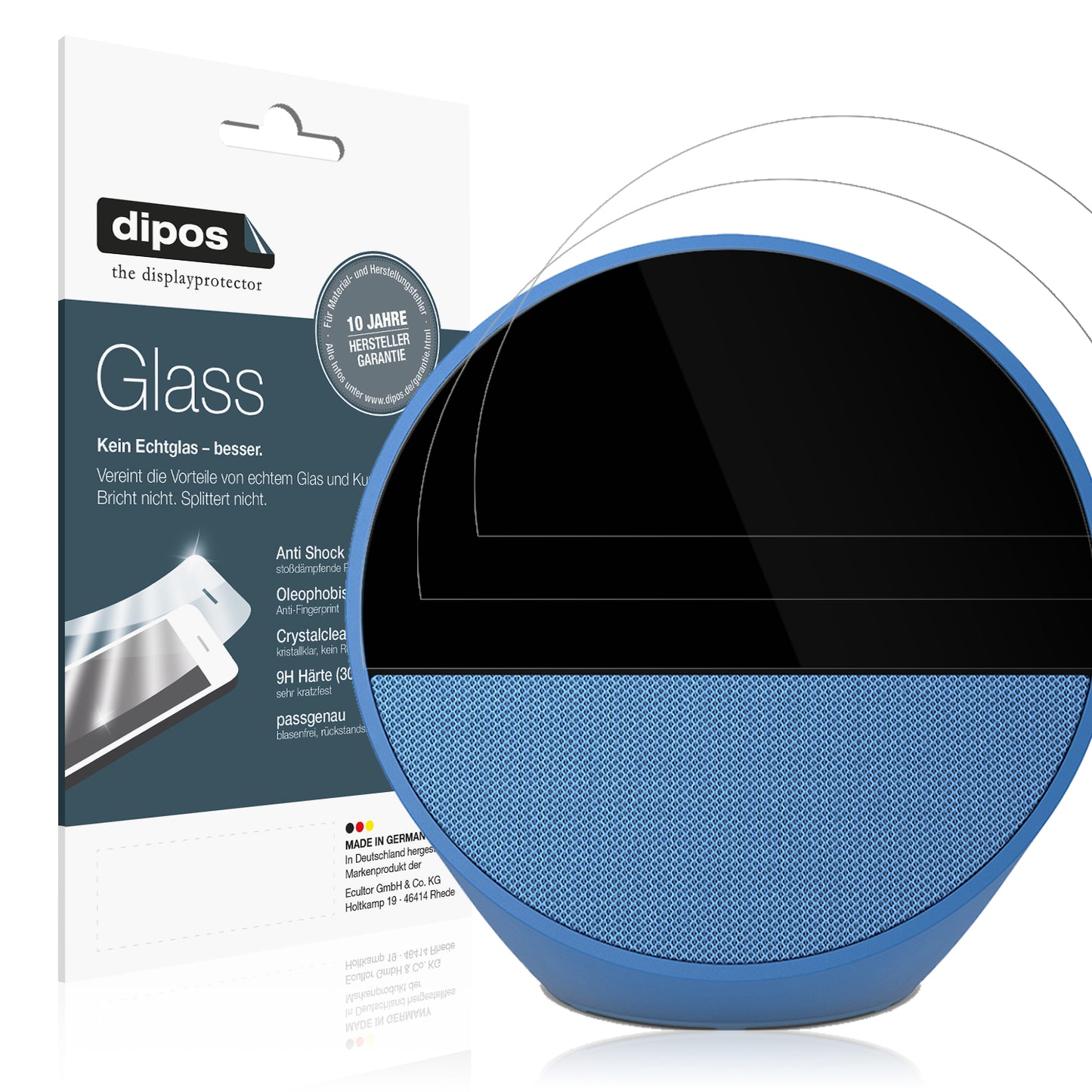 Klare Displayschutzfolie von dipos passend für Amazon Echo Spot 2024, 9H kratzfest und blasenfrei montiert