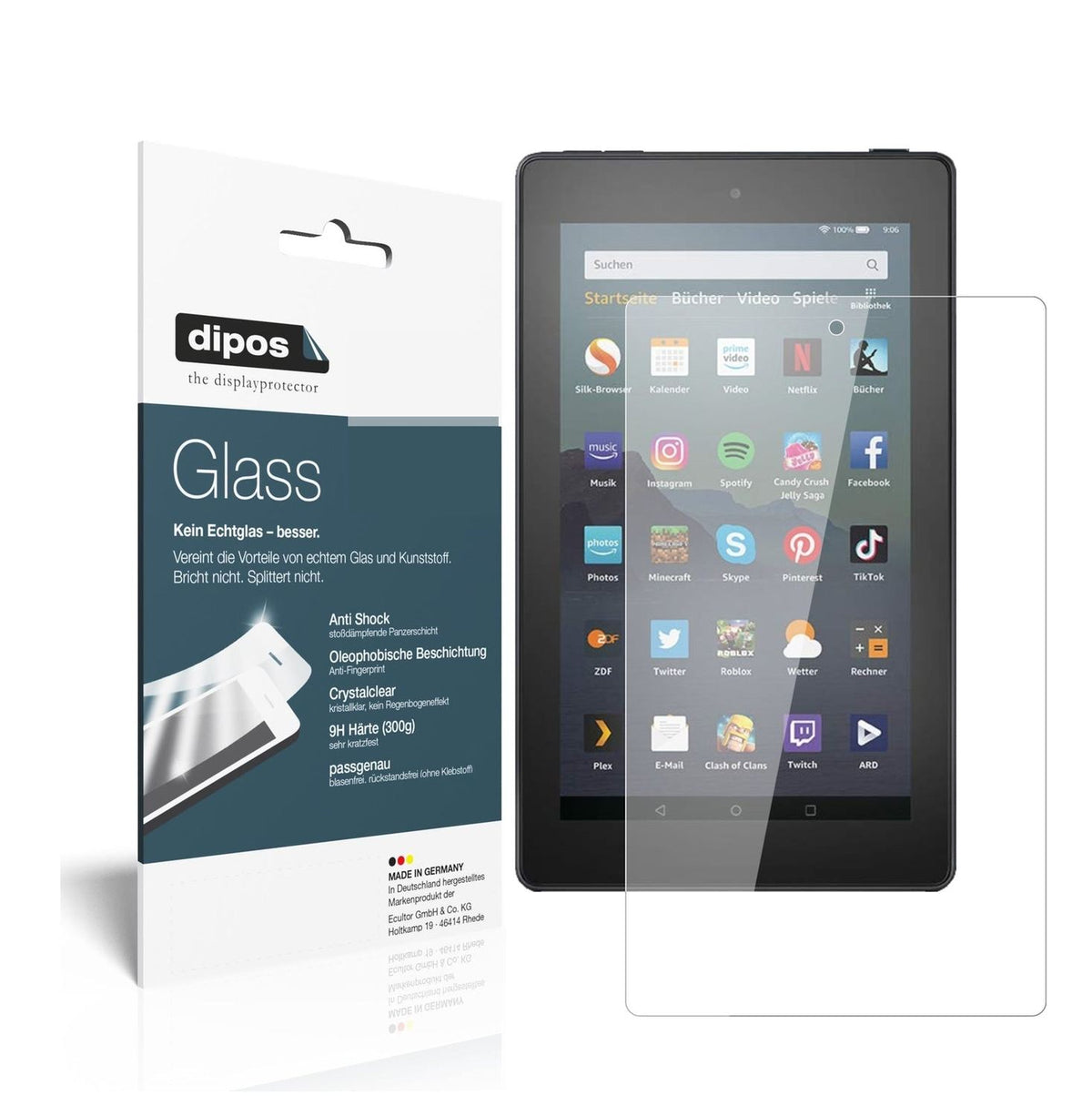 Klare Displayschutzfolie von dipos passend für Amazon Fire 7 Tablet Kids Edition (2019), 9H kratzfest und blasenfrei montiert