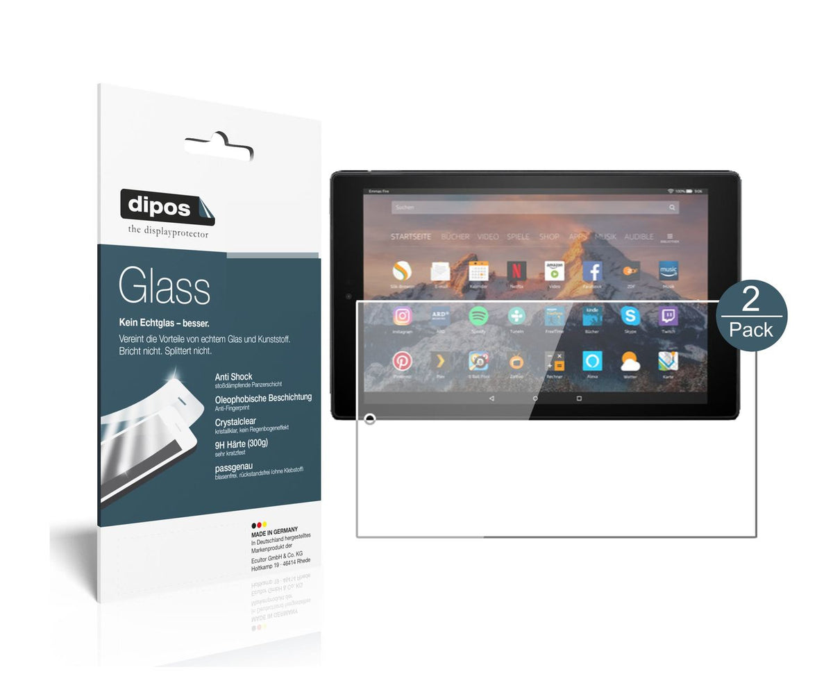 Klare Displayschutzfolie von dipos passend für Amazon Fire HD 10 (2019), 9H kratzfest und blasenfrei montiert