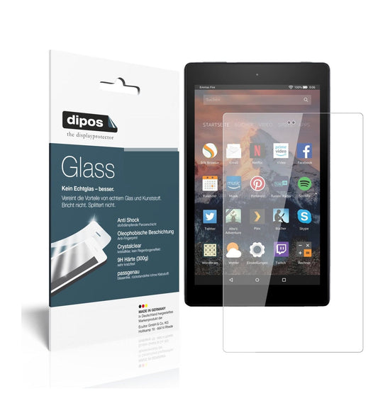 Klare Displayschutzfolie von dipos passend für Amazon Fire HD 8 (2018), 9H kratzfest und blasenfrei montiert