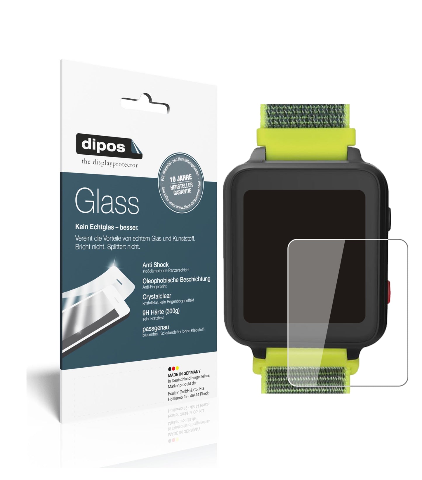 Klare Displayschutzfolie von dipos passend für Anio 5 Smartwatch, 9H kratzfest und blasenfrei montiert