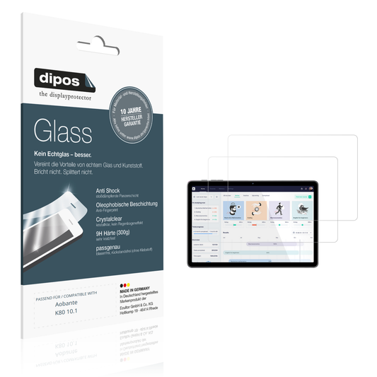 Klare Displayschutzfolie von dipos passend für Aobante K80 10.1, 9H kratzfest und blasenfrei montiert