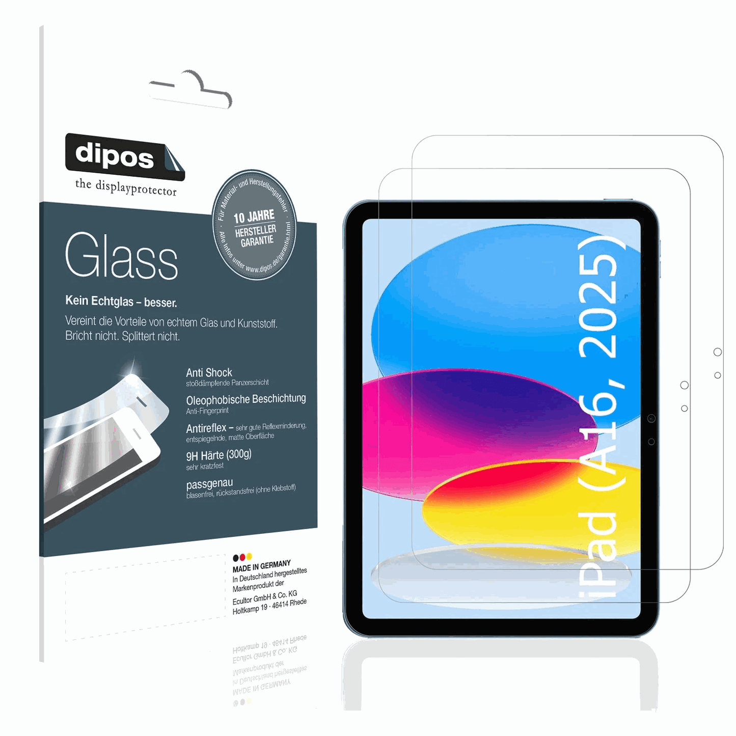Klare Displayschutzfolie von dipos passend für Apple iPad 11 Zoll A16 11. Gen 2025, 9H kratzfest und blasenfrei montiert