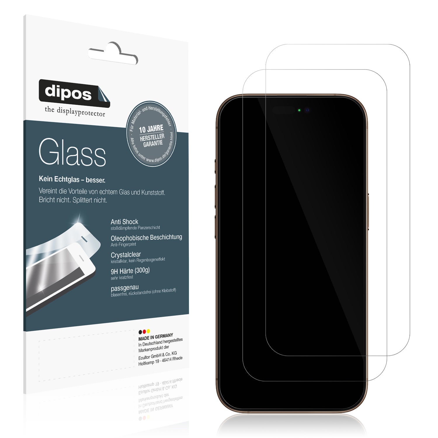 Klare Displayschutzfolie von dipos passend für Apple iPhone 16 Pro, 9H kratzfest und blasenfrei montiert